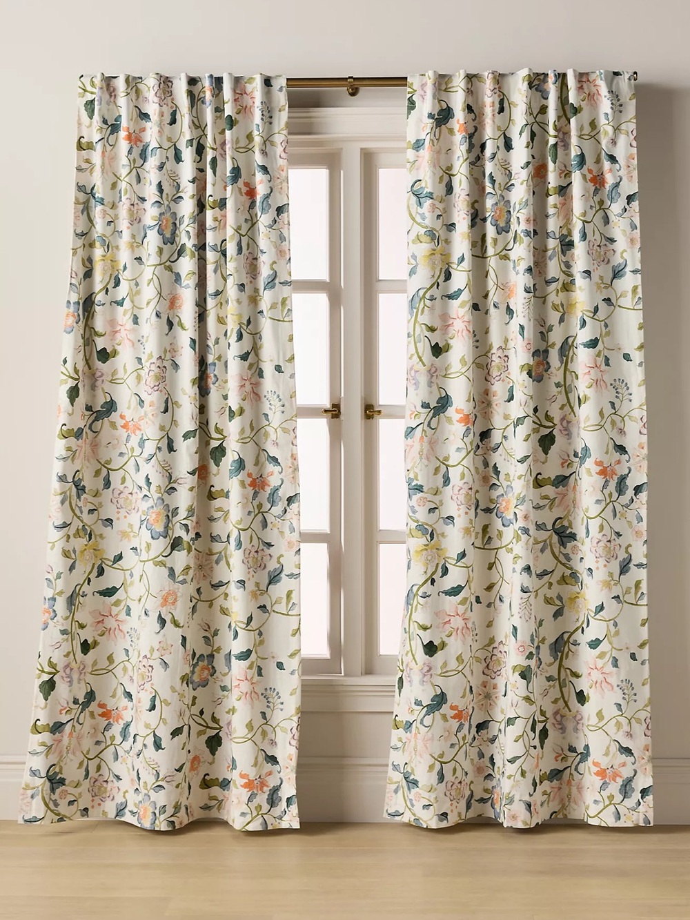 Anthropologie Hattie Organic Cotton Floral Printed Blackout Curtain